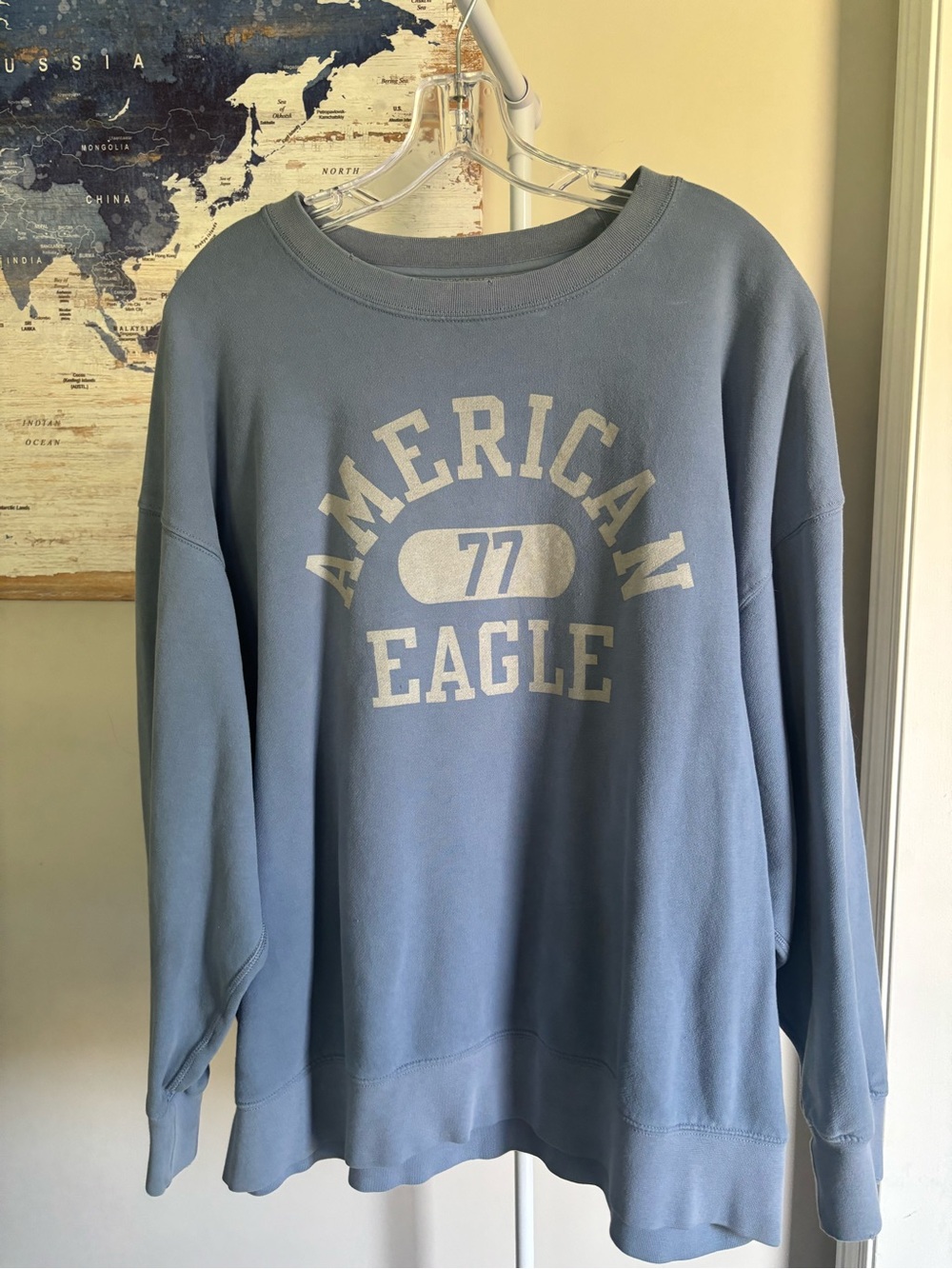 American Eagle Outfitters Light Blue Crewneck Sweatshirt with White Logo